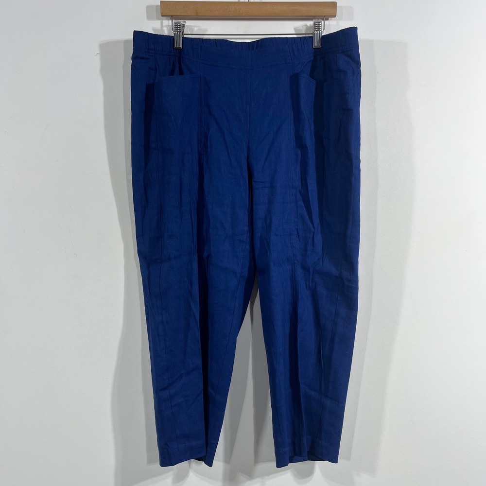 J. Jill Linen Stretch Pants XL Petite Blue European Flax Pull On Coastal Resort